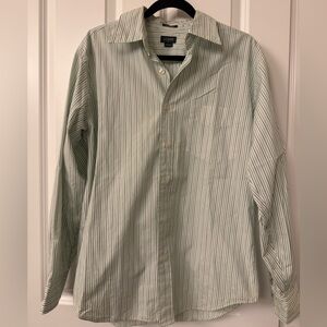 J. Crew Men's Shirt in Green and White Stripes